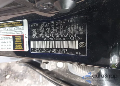 2015 Toyota Camry Se из США, поврежденный, VIN 4T1BF1FK2FU004716